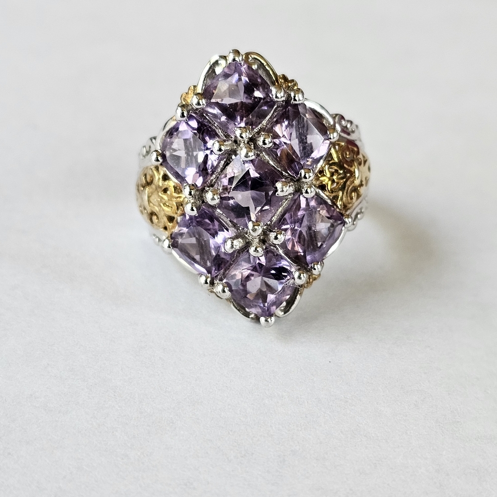 Rose De France Amethyst Ring 925/14k Gold Accents Sz 10